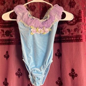 3/$20 Baby Blue Velvet & Purple Floral Dance Leotard